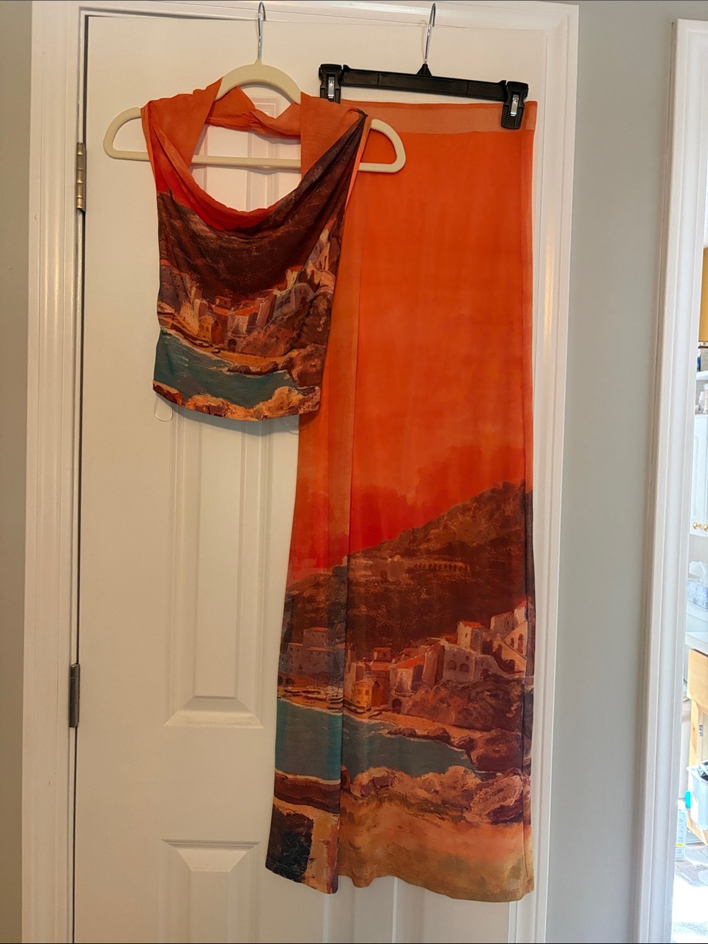 emory park Orange Scenic Print Maxi Skirt